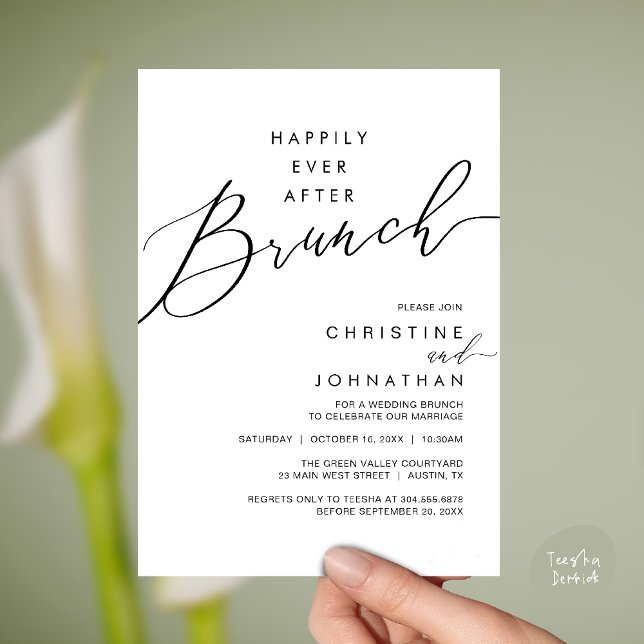 Happily Ever After Dinner Wedding Reception Dinner Einladung (Happily Ever After Brunch Post Wedding Reception Invitation Card in Black White)