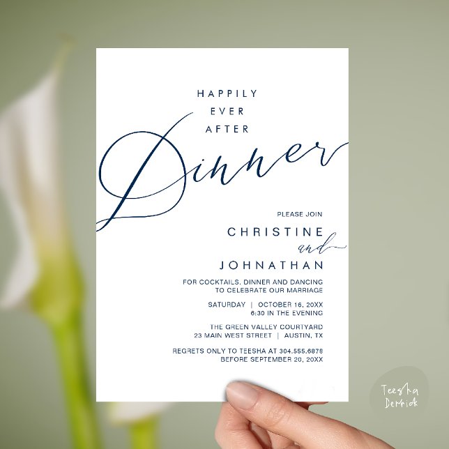 Happily Ever After Dinner Wedding Reception Dinner Einladung (Happily Ever After Dinner Wedding Reception Dinner Invitation Card in Navy Blue)