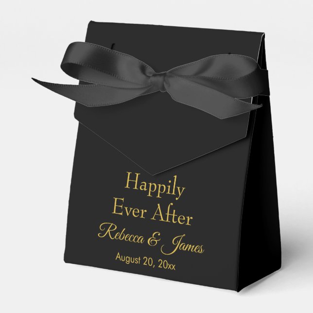 Happily Ever After Elegant Black & Gold Wedding  Geschenkschachtel (Vorderseite)