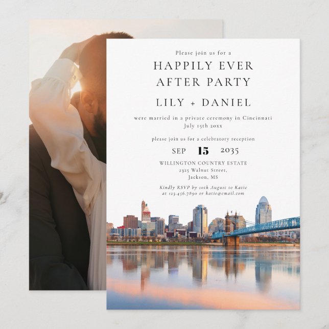 Happily Ever After Foto Cincinnati Hochzeit Einladung (Vorne/Hinten)
