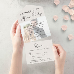 Happily Ever After Foto-Creme Hochzeitsempfang All In One Einladung