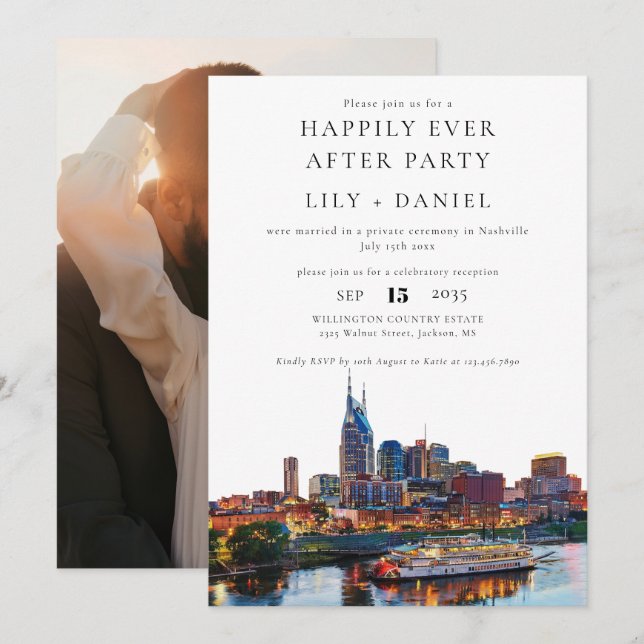 Happily Ever After Foto Nashville Hochzeit Einladung (Vorne/Hinten)
