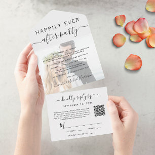 Happily Ever After Foto QR-Code Hochzeitsempfang All In One Einladung