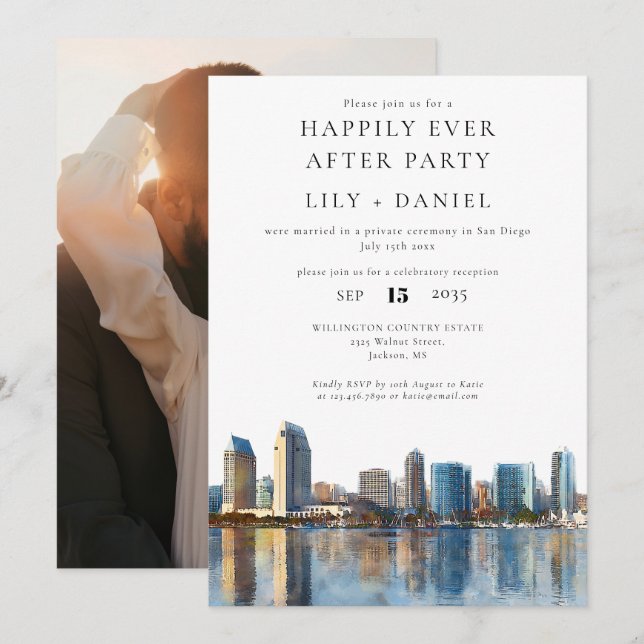 Happily Ever After Foto San Diego Hochzeit Einladung (Vorne/Hinten)