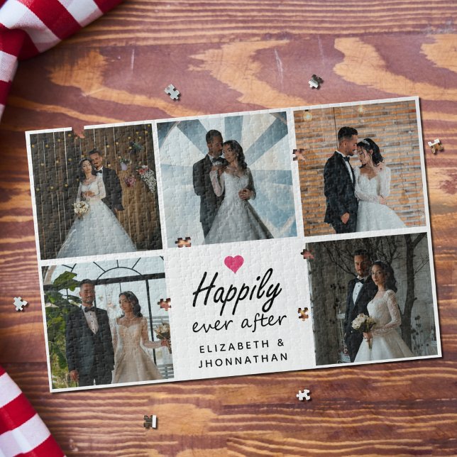 Happily Ever After Heart Wedding Photo Collage  Puzzle (Von Creator hochgeladen)