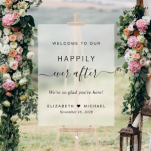Happily Ever After Hochzeitswillkommens-Milchglas Acrylschild