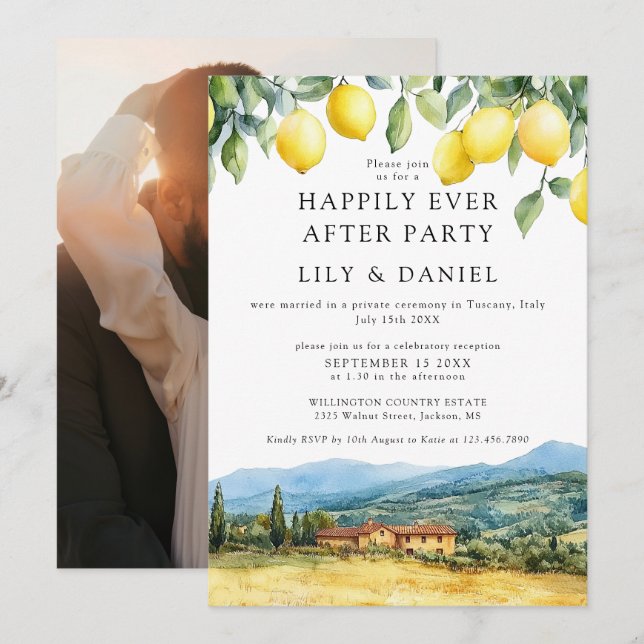 Happily Ever After Lemons Tuscany Foto Hochzeit Einladung (Vorne/Hinten)