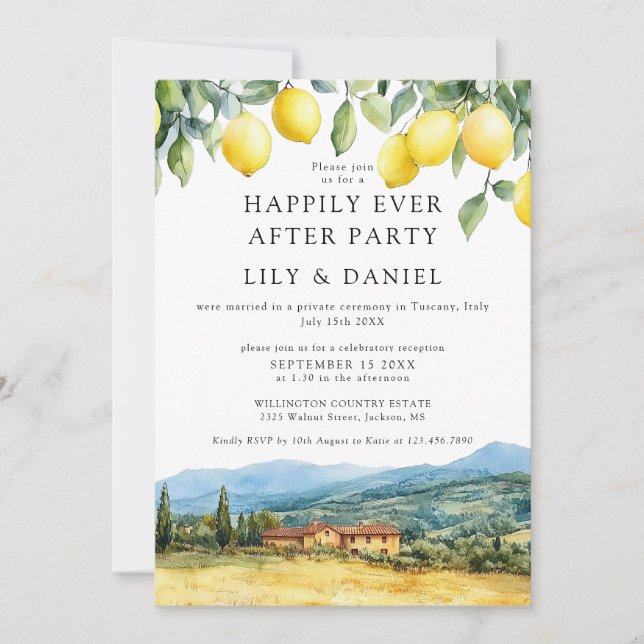 Happily Ever After Lemons Tuscany Italy Wedding Einladung (Vorderseite)