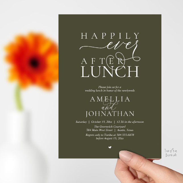 Happily Ever After Lunch Moderne Flitterwochen ohn Einladung (Happily Ever After Lunch Modern Wedding Elopement Invitation Card in olive green)