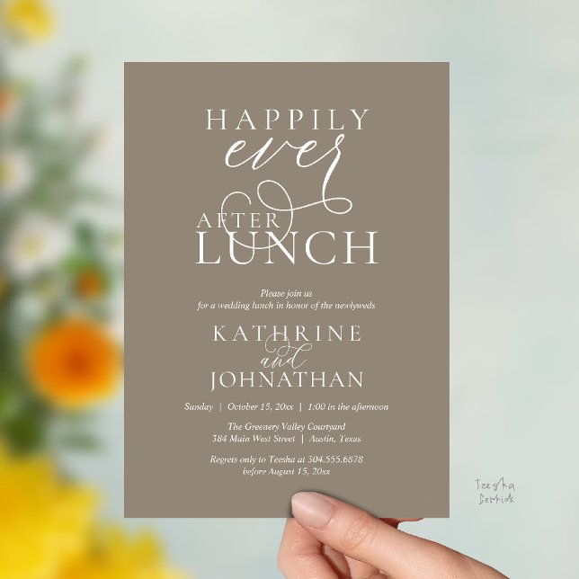 Happily Ever After Lunch Post Wedding Elopement Einladung (Happily Ever After Lunch Post Wedding Elopement Invitation card, luncheon love laughter  Taupe brown)