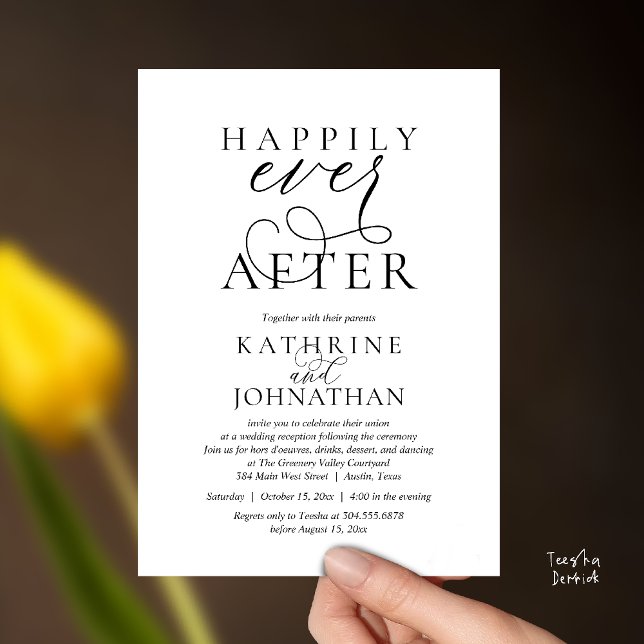 Happily Ever After, Modern Wedding Reception Einladung (Happily Ever After, Modern Wedding Reception hors d'oeuvres Drinks Dancing Invites Card Black White)