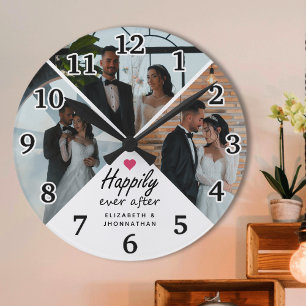 Happily Ever After Moderne Collage für Paare Runde Wanduhr
