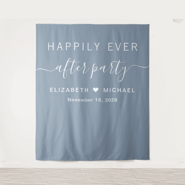 Happily Ever After Party Dusty Blue Photo Backdrop Wandteppich (Vorderseite)