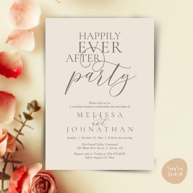 Happily Ever After Party, Modern Classy Wedding Einladung (Happily Ever After Party, Modern Classy Wedding Invitation Card PDF Cream Grey)
