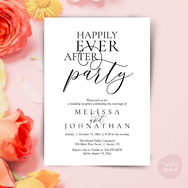 Happily Ever After Party, Modern Classy Wedding Einladung (Happily Ever After Party, Modern Classy Wedding Invitation Card PDF White Black)