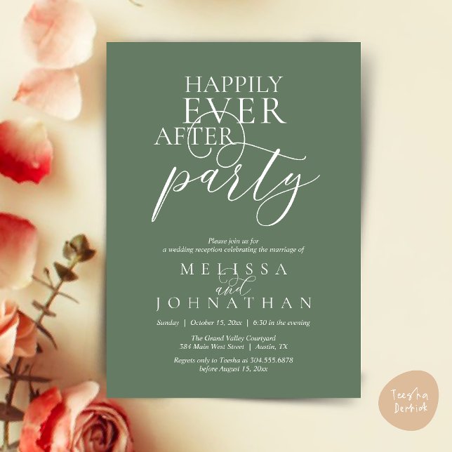 Happily Ever After Party, Modern Classy Wedding Einladung (Happily Ever After Party, Modern Classy Wedding Invitation Card PDF Sage Green)
