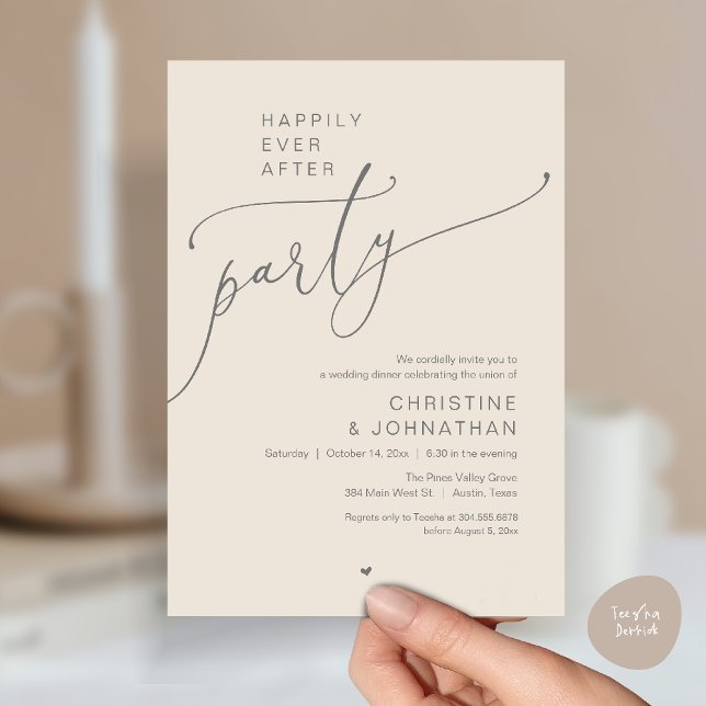 "Happily Ever After Party" Modern Wedding Dinner Einladung ("Happily Ever After Party" Modern Wedding Dinner reception Invitation card in cream grey)