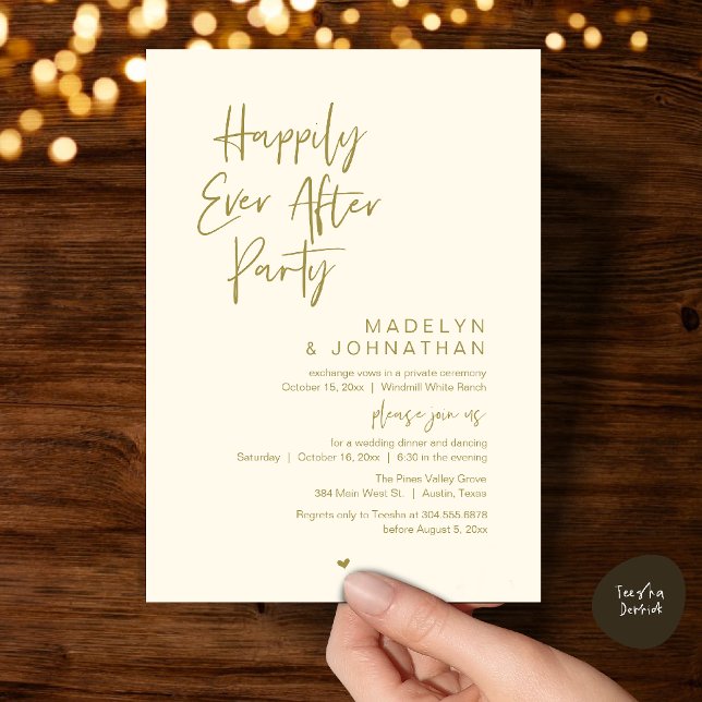 Happily Ever After Party, Modern Wedding Reception Einladung (Happily Ever After Party, Modern Wedding Reception Dinner Invitation card in yellow gold)