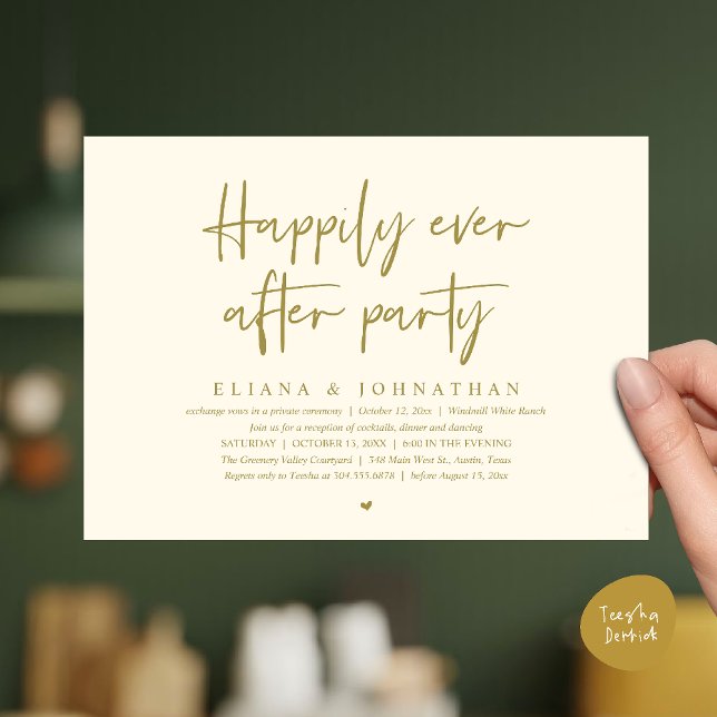  Happily Ever After Party Modern Wedding Reception Einladung (Happily Ever After Party Modern Wedding Reception Invitation Card in Yellow Gold)