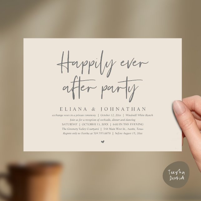  Happily Ever After Party Modern Wedding Reception Einladung (Happily Ever After Party Modern Wedding Reception Invitation Card in Cream Grey)