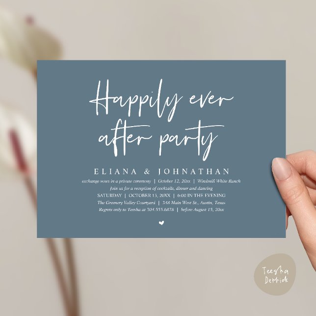  Happily Ever After Party Modern Wedding Reception Einladung (Happily Ever After Party Modern Wedding Reception Invitation Card in Dark Dusty Blue)
