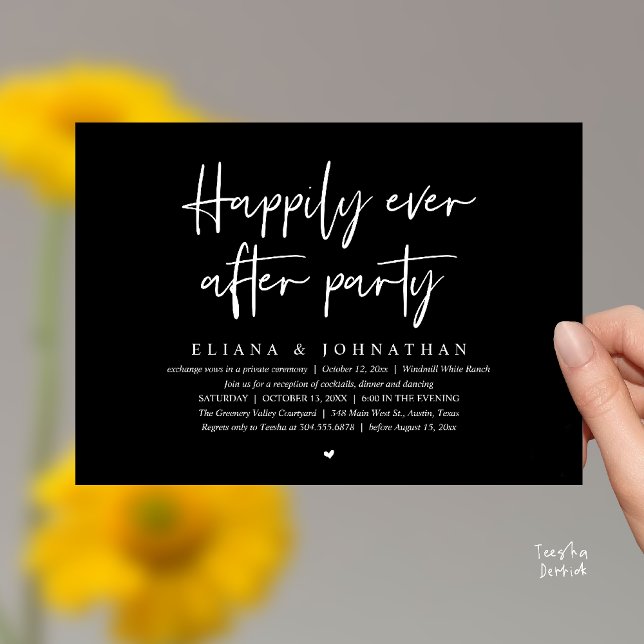  Happily Ever After Party Modern Wedding Reception Einladung (Happily Ever After Party Modern Wedding Reception Invitation Card in Black and White)