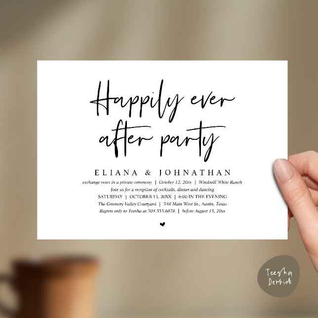  Happily Ever After Party Modern Wedding Reception Einladung (Happily Ever After Party Modern Wedding Reception Invitation Card in Black and White)