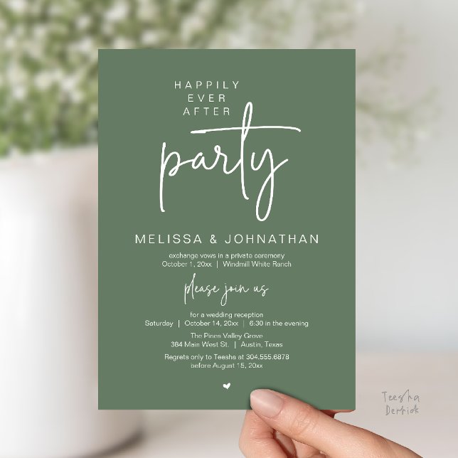 Happily Ever After Party, Modern Wedding Reception Einladung (Happily Ever After Party, Modern Wedding Reception Dinner Invitation Card in Sage Green)