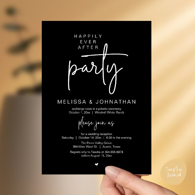 Happily Ever After Party, Modern Wedding Reception Einladung (Happily Ever After Party, Modern Wedding Reception Dinner Invitation Card in Black and White)