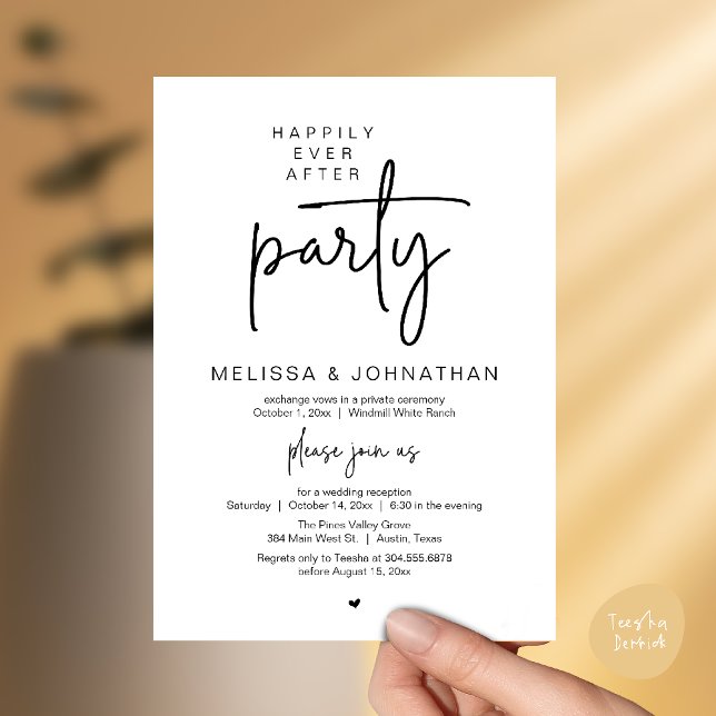 Happily Ever After Party, Modern Wedding Reception Einladung (Happily Ever After Party, Modern Wedding Reception Invitation Card in Black and White)