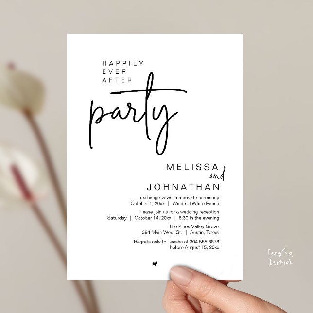 Happily Ever After Party, Modern Wedding Reception Einladung (Happily Ever After Party, Modern Wedding Reception Invitation Card in black and white)