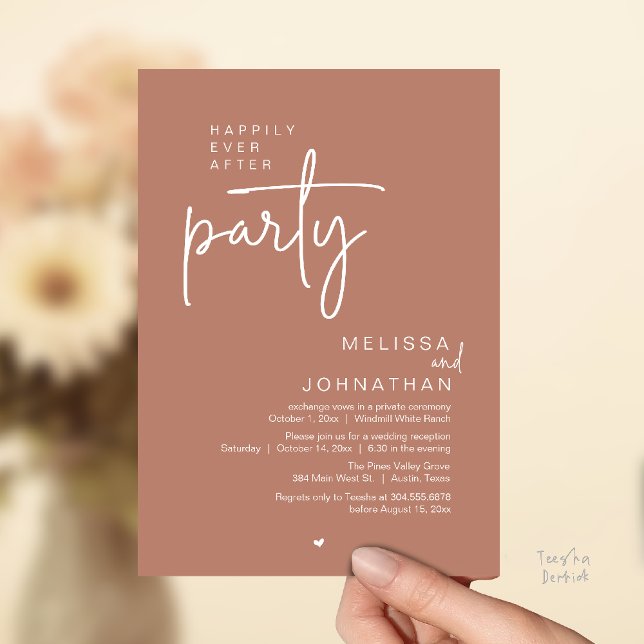 Happily Ever After Party, Modern Wedding Reception Einladung (Happily Ever After Party, Modern Wedding Reception Invitation Card in terracotta earthy brown)