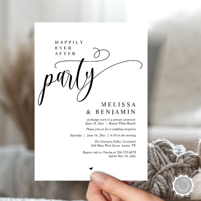 Happily Ever After Party, Rezeption Moderne Minima Einladung (Happily Ever After Party, Reception Modern Minimal Invitation Card in Black and White)