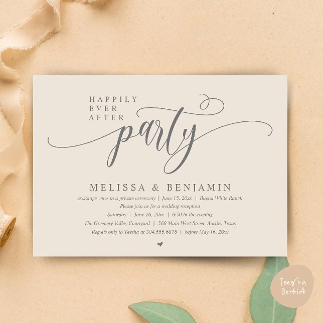 Happily Ever After Party, Rezeption Moderne Minima Einladung (Happily Ever After Party, Reception Modern Minimal Invitation Card in Cream Grey)