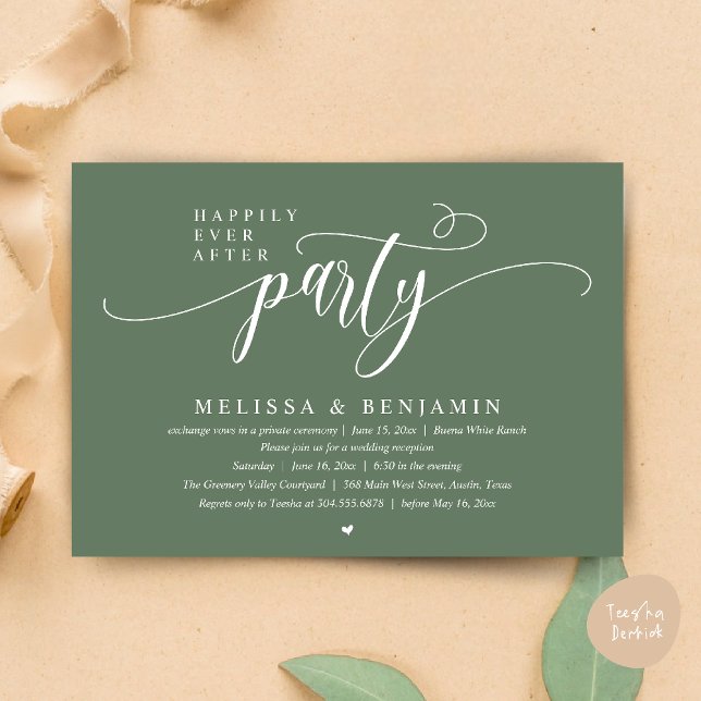 Happily Ever After Party, Rezeption Moderne Minima Einladung (Happily Ever After Party, Reception Modern Minimal Invitation Card in Sage Green)