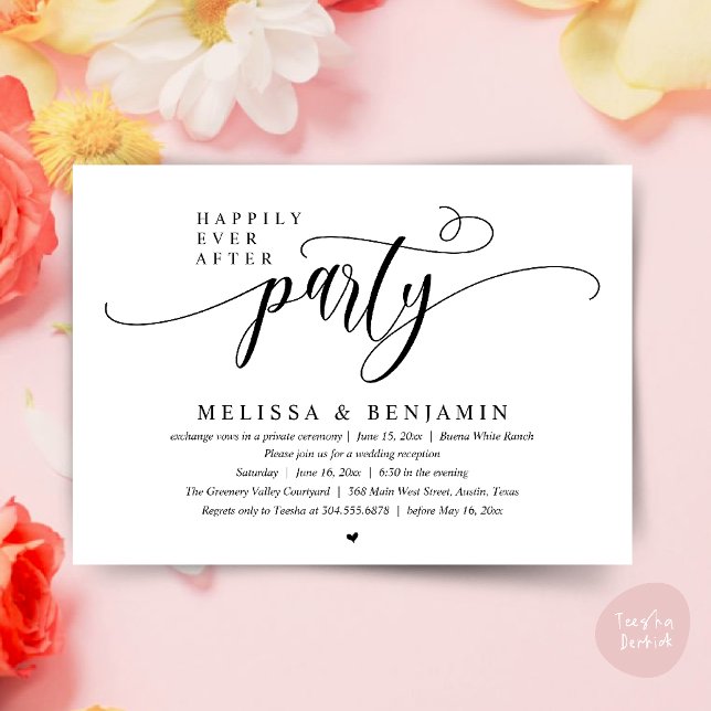 Happily Ever After Party, Rezeption Moderne Minmal Einladung (Happily Ever After Party, Reception Modern Minimal Invitation Card in Black and White)