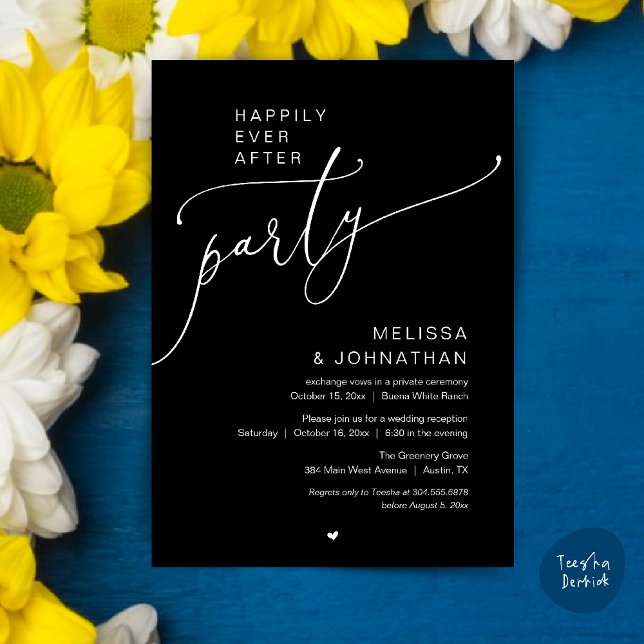 Happily Ever After Party Romance Wedding Reception Einladung (Happily Ever After Party Romance Wedding Reception Invitation card in black and white)