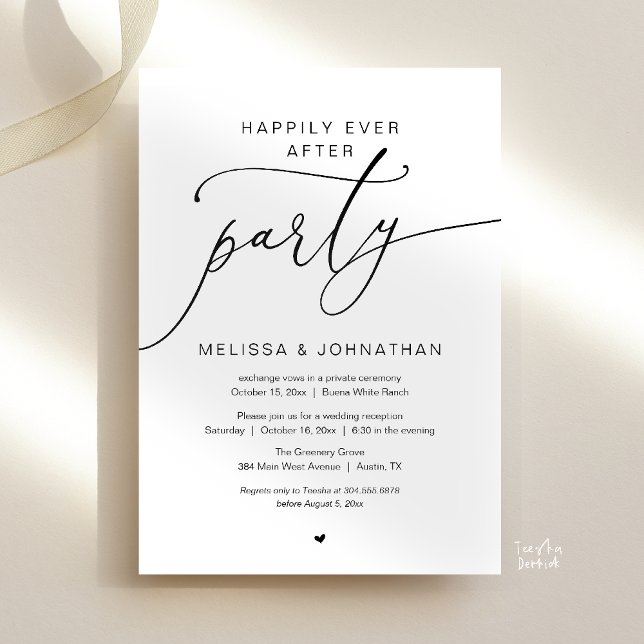 Happily Ever After Party Romance Wedding Reception Einladung (Happily Ever After Party Romance Wedding Reception Invitation card in black and white)