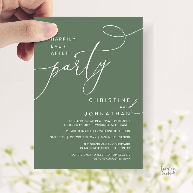 Happily Ever After Party Romantic Weds Reception Einladung (Happily Ever After Party Romantic Weds Reception Invitation Card in Sage Green)