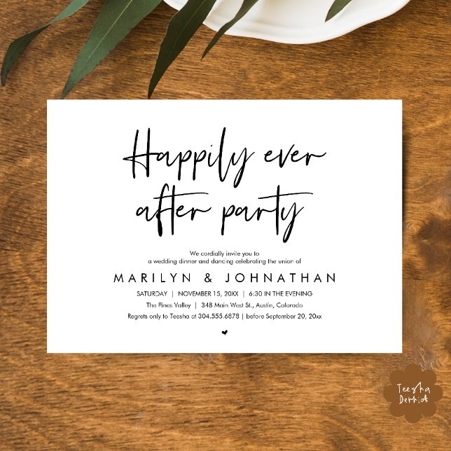 Happily Ever After Party, Wedding Dinner Dancing Einladung (Happily Ever After Party, Wedding Dinner Dancing Invitation Card in Black White)
