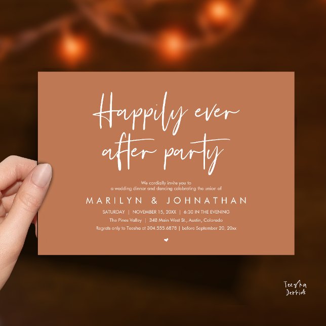 Happily Ever After Party, Wedding Dinner Dancing Einladung (Happily Ever After Party, Wedding Dinner Dancing Invitation Card in Terracotta Brown)