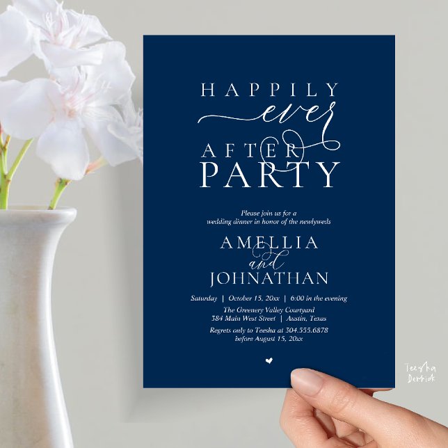 Happily Ever After Party Wedding Elopement Dinner Einladung (Happily Ever After Party Wedding Elopement Dinner Invitation Card in Navy Blue)