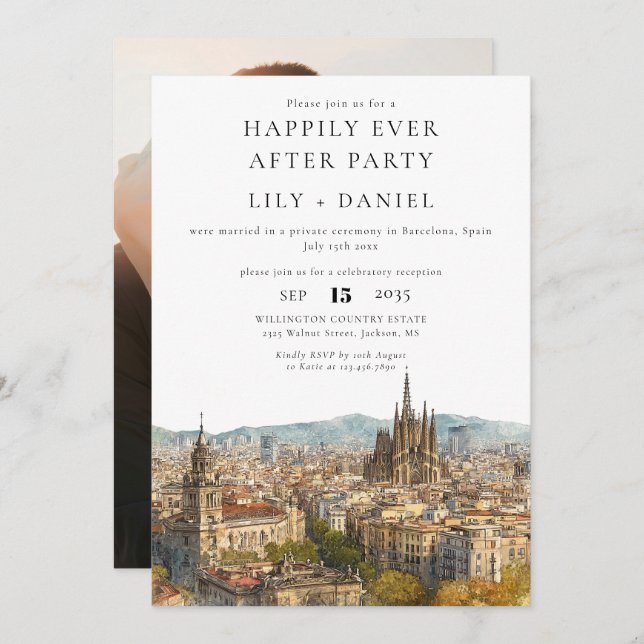 Happily Ever After Photo Barcelona Wedding Einladung (Vorne/Hinten)