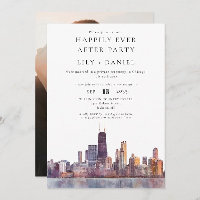 Happily Ever After Photo Chicago Wedding Einladung (Vorne/Hinten)