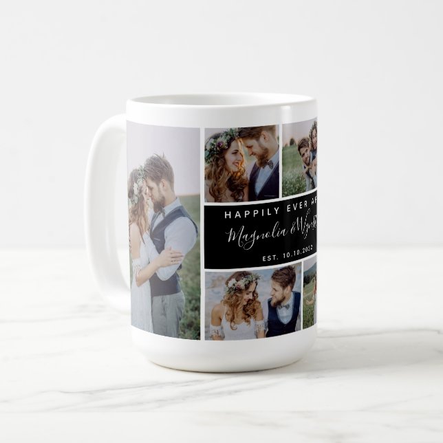 Happily Ever After Photo Collage Wedding Keepsake Kaffeetasse (Vorderseite Links)