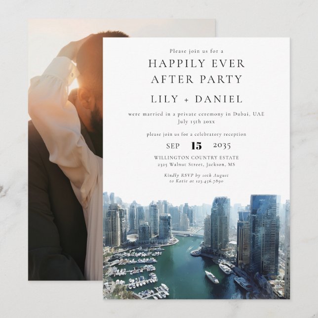 Happily Ever After Photo Dubai Wedding Einladung (Vorne/Hinten)
