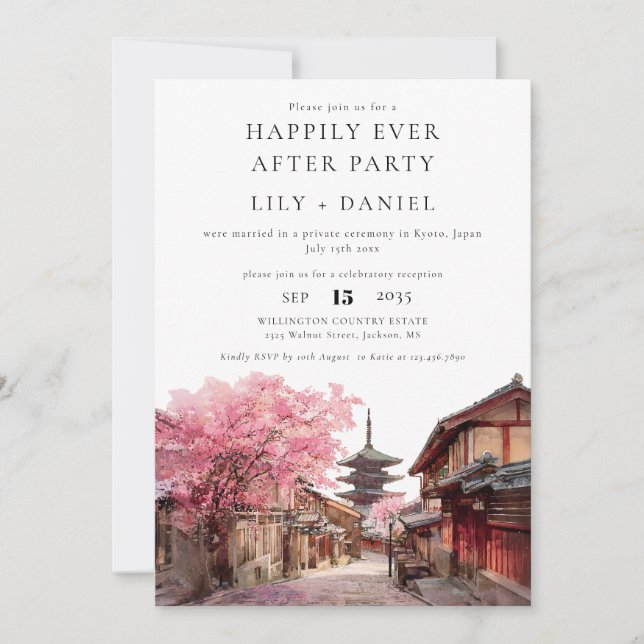 Happily Ever After Photo Kyoto Japan Wedding Einladung (Vorderseite)