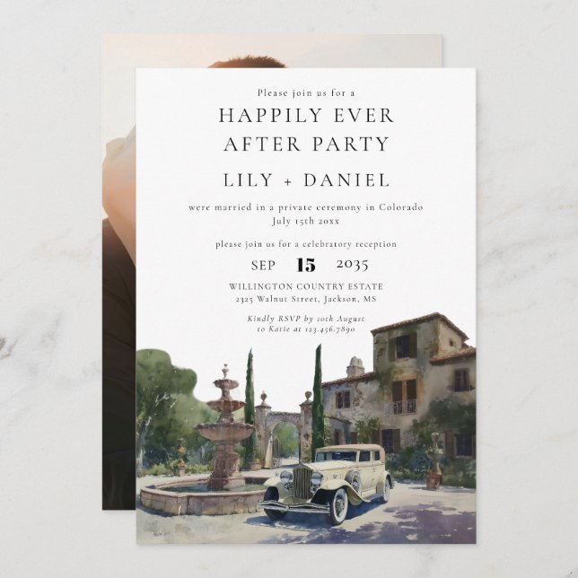 Happily Ever After Photo Old Money Estate Wedding Einladung (Vorne/Hinten)