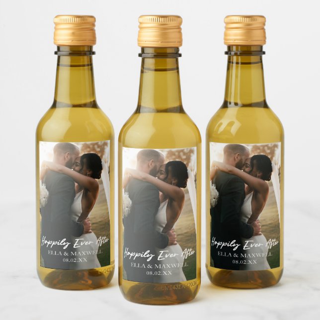 Happily Ever After Photo Picture Wedding Favor Weinetikett (Flaschen)