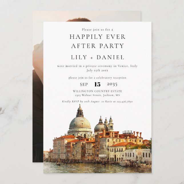 Happily Ever After Photo Venice Wedding Einladung (Vorne/Hinten)